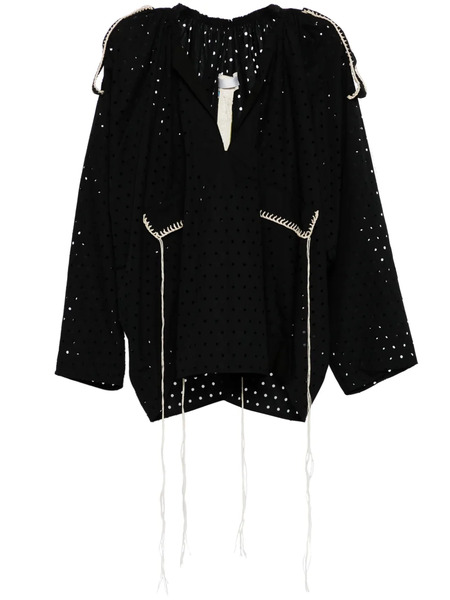  Litkovska Perforated Thread-detail Cotton Blouse - Black 