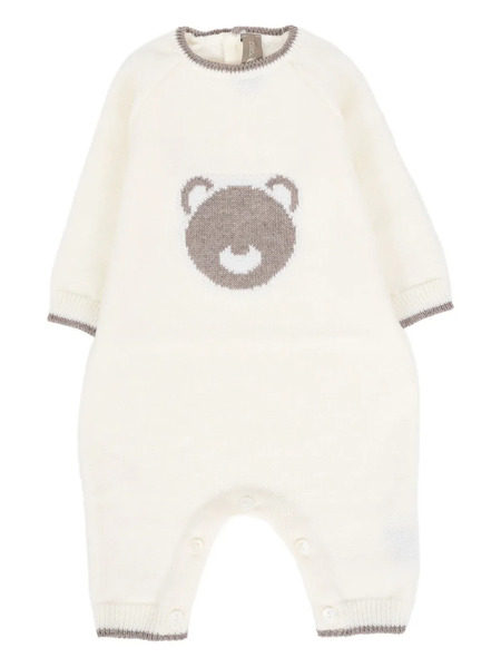  Little Bear Bear-intarsio Knitted Jumpsuit - Avorio 