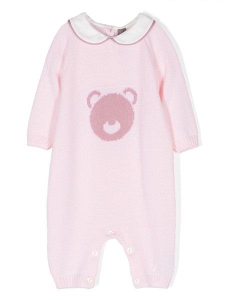  Little Bear Bear-motif Virgin Wool Romper - Pink 
