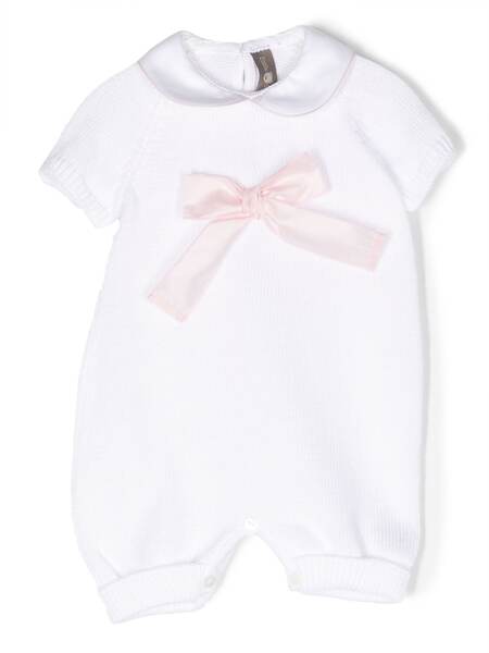  Little Bear Bow-detail Knitted Romper - White 