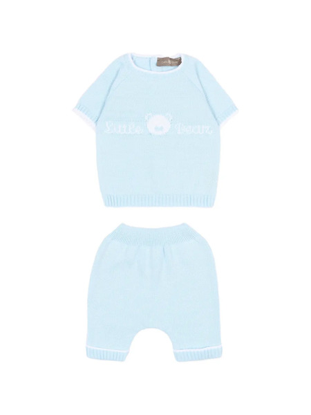  Little Bear Ribbed-hem Trousers Set - Blue 