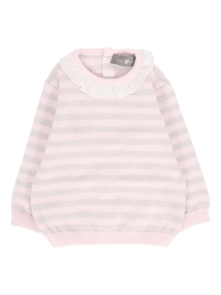  Little Bear Ruffled Striped Sweater - Pink 