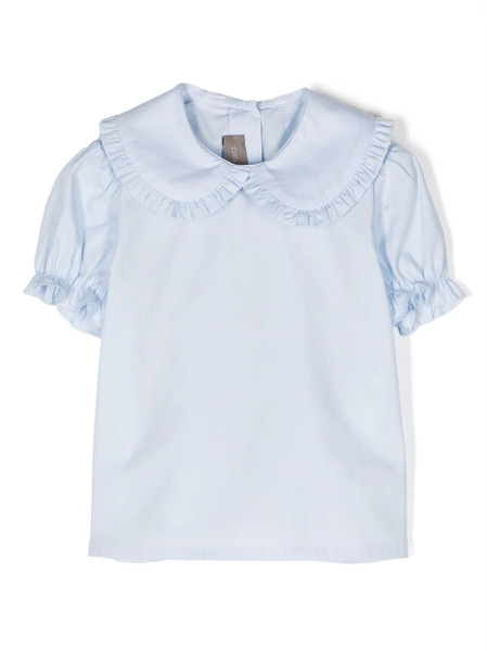  Little Bear Ruffled-trim Short-sleeved Blouse - Blue 