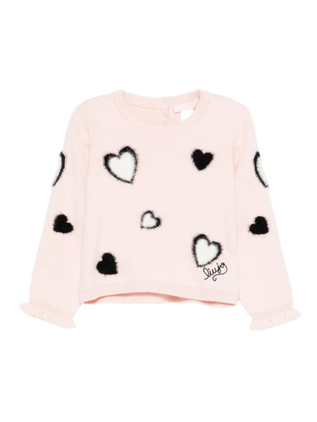  Liu Jo Heart-embellished Ruffled-cuffs Sweater - Pink 