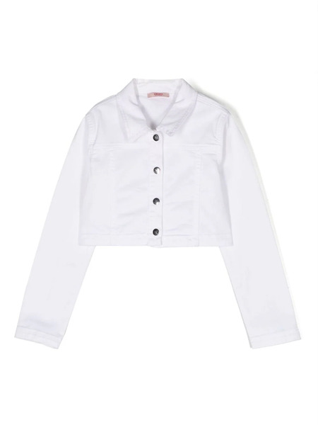 Liu Jo Kids Logo-patch Cropped Denim Jacket - White 