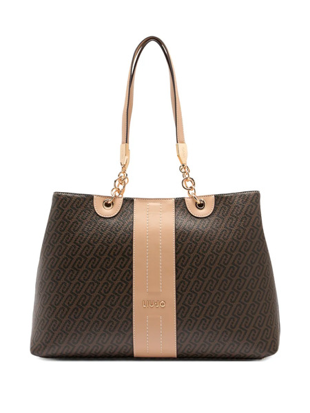 Liu Jo Medium Monogram Printed Chain Tote Bag - Brown 