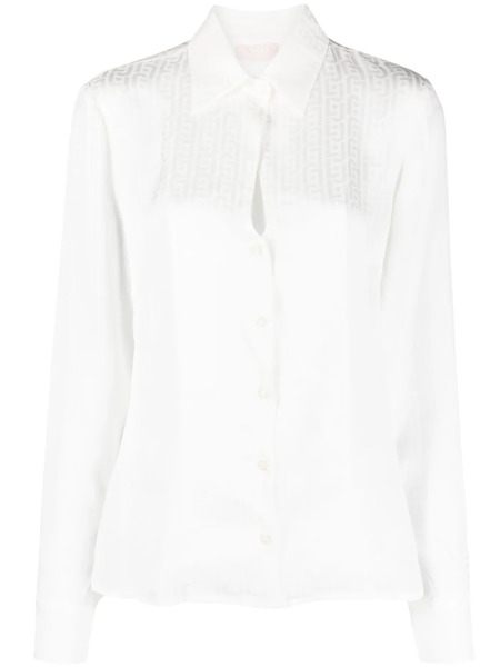  Liu Jo Monogram-jacquard Long-sleeve Satin Shirt - White 