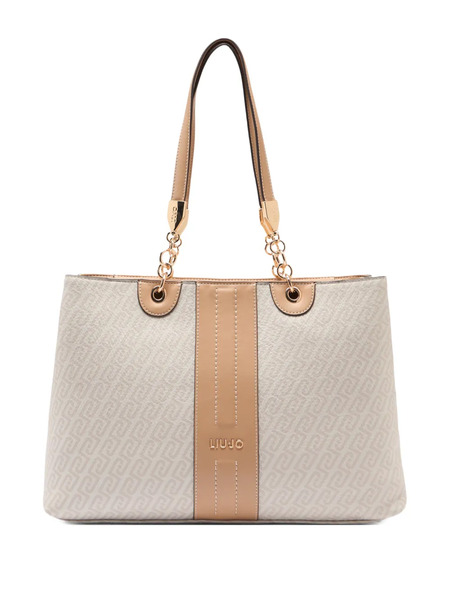  Liu Jo Monogram Logo Drummed Effect Tote Bag - Neutrals 