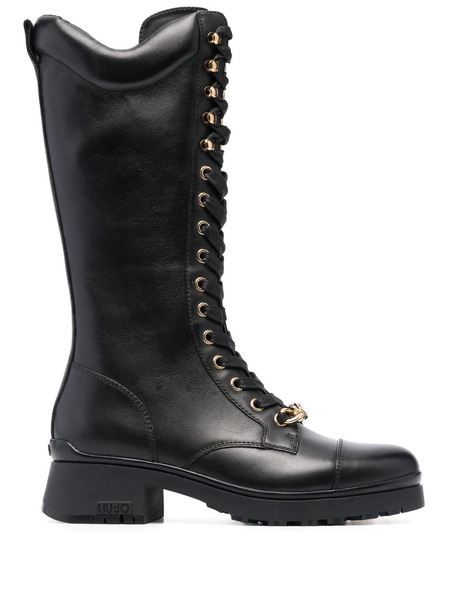  Liu Jo Nancy Lace-up Leather Boots - Black 