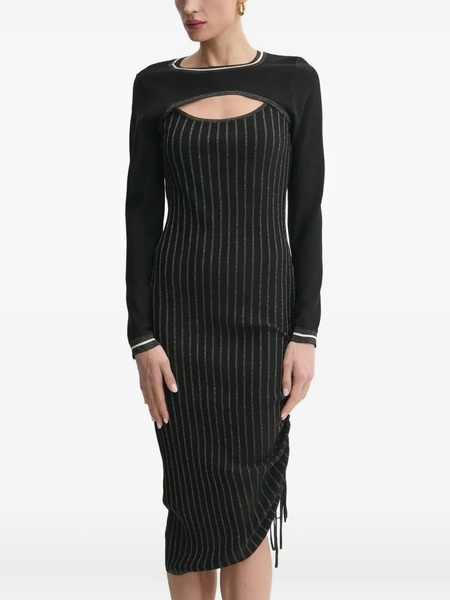  Liu Jo Pinstripe Drawstring Midi Dress - Black 