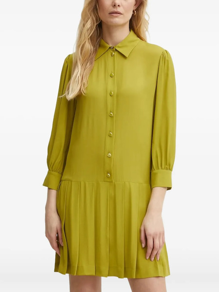  Liu Jo Pleated Collared Shirt Mini Dress - Green 
