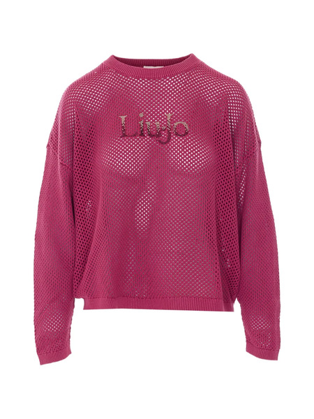  Liu Jo Strass Logo Crewneck Sweater - Pink 