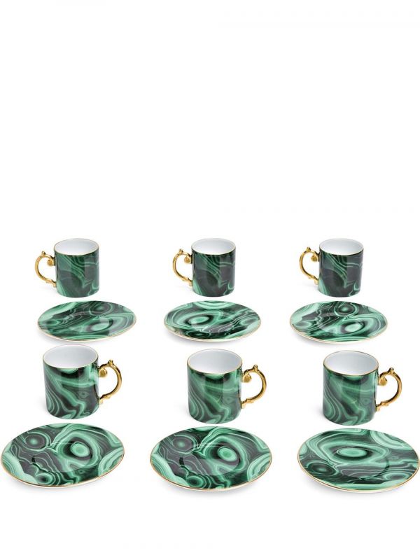  L'objet Malachite Espresso Cup And Saucer Set - Green 
