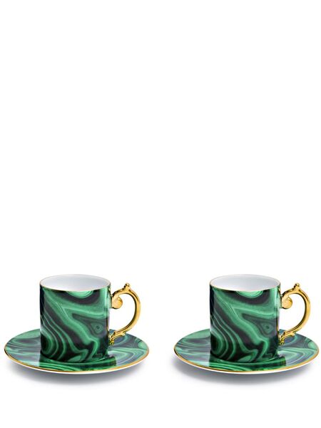  L'objet Malachite Espresso Cup And Saucer (set Of Two) - Green 