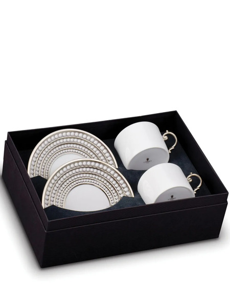  L'objet Perlée Tea Cups And Saucers (set Of Two) - White 