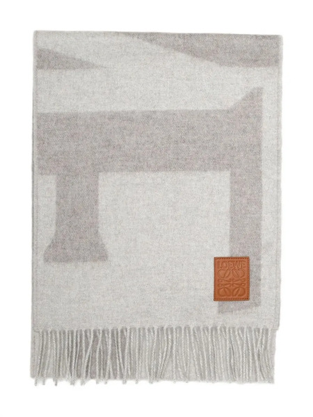  Loewe Logo Fringed Scarf - Grey 