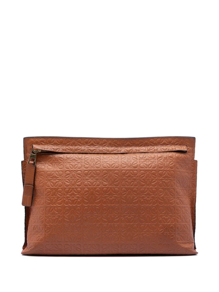  Loewe Pre-owned 2016 Embossed Anagram Leather Repeat T Clutch Bag - Brown 