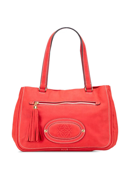  Loewe Pre-owned 2008 Nubuck Anagram Madrid Fringe Shoulder Bag - Red 