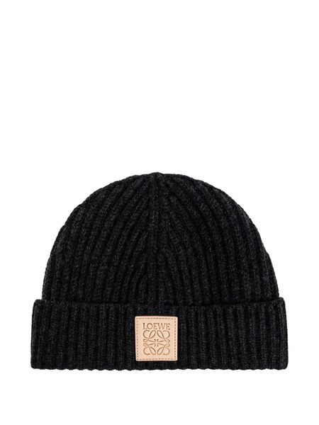  Loewe Ribbed Logo-patch Beanie Hat - Black 