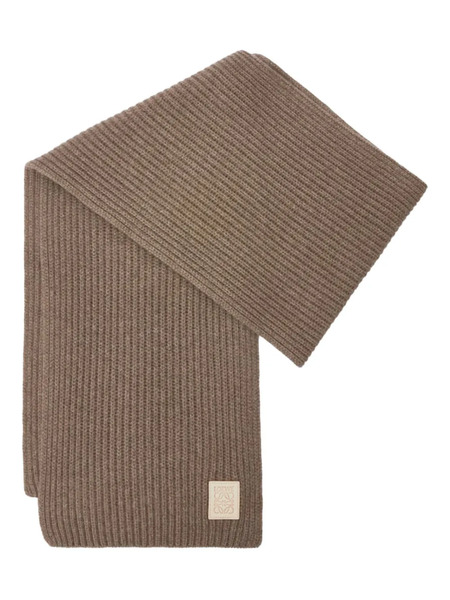  Loewe Ribbed Logo-plaque Scarf - Neutrals 