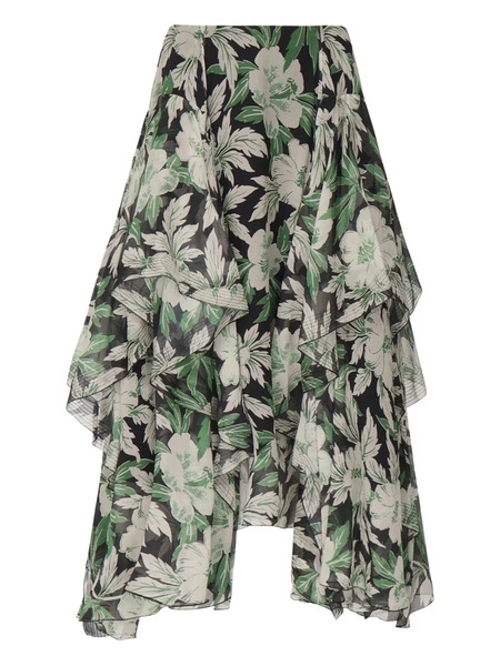  Loewe Ruffled Floral-print Skirt - Green 