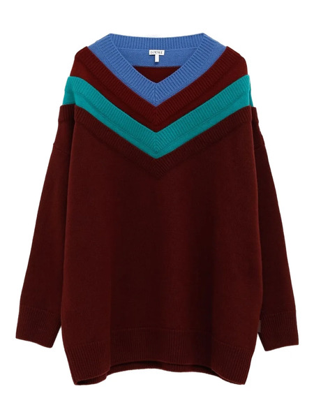  Loewe V-neck Striped Sweater - Red 