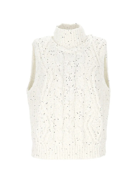  Lorena Antoniazzi Cable Knit Sequin Jacket - White 