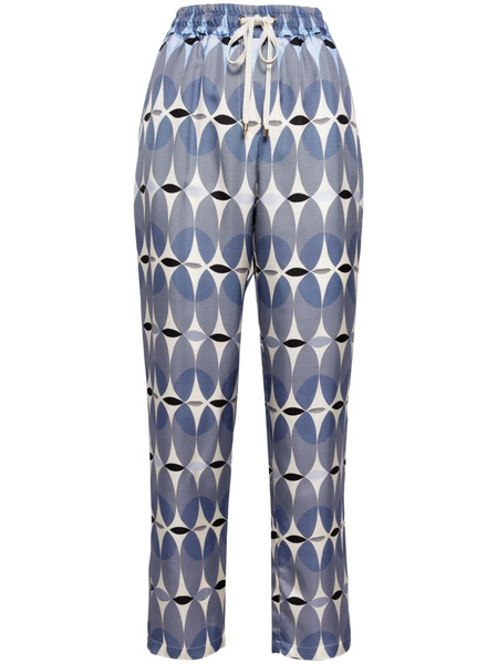  Lorena Antoniazzi Graphic-print Elasticated-waist Silk Trousers - Blue 