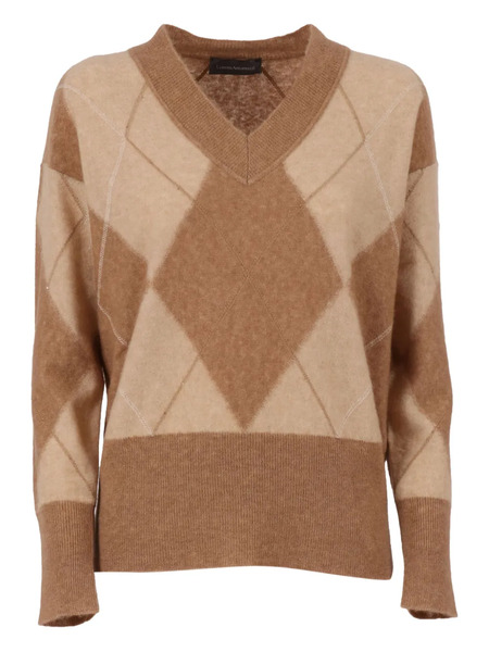  Lorena Antoniazzi V-neck Diamond-pattern Sweater - Brown 