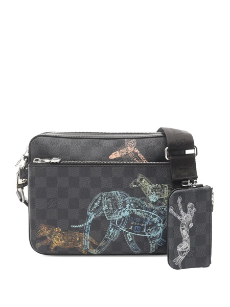  Louis Vuitton Pre-owned 2010-2026 Damier Graphite Animal Print Trio Messenger Crossbody Bag - Black 
