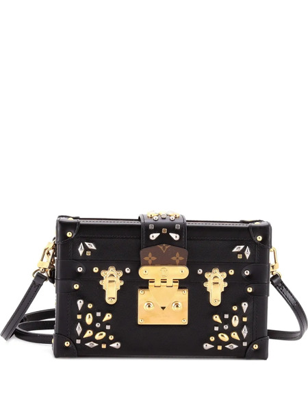  Louis Vuitton Pre-owned Petite Malle Handbag Studded Taiga Leather And Monogram Canvas Crossbody Bag - Brown 