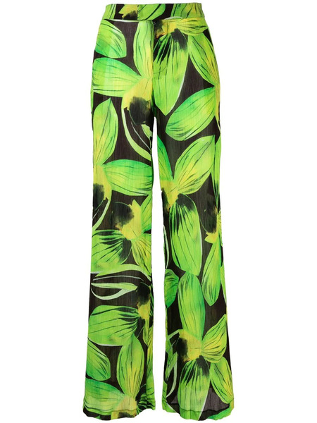  Louisa Ballou Leaves-pattern Wide-leg Trousers - Green 