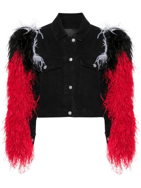  Loulou Feather-detail Denim Jacket - Black 