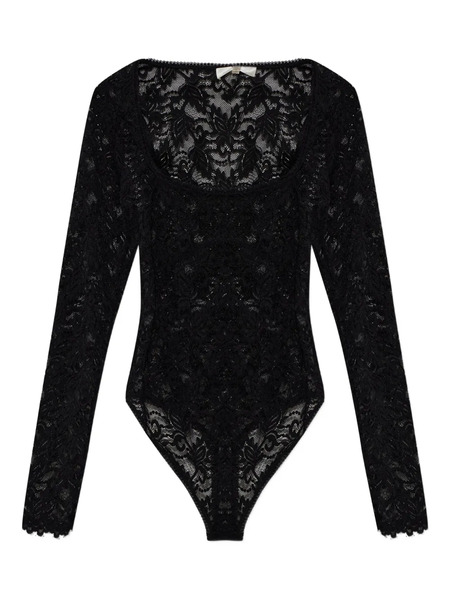  Loveshackfancy Jannie Lace Long-sleeves Bodysuit - Black 