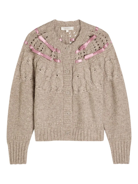  Loveshackfancy Ribbon Cable-knit Cardigan - Neutrals 