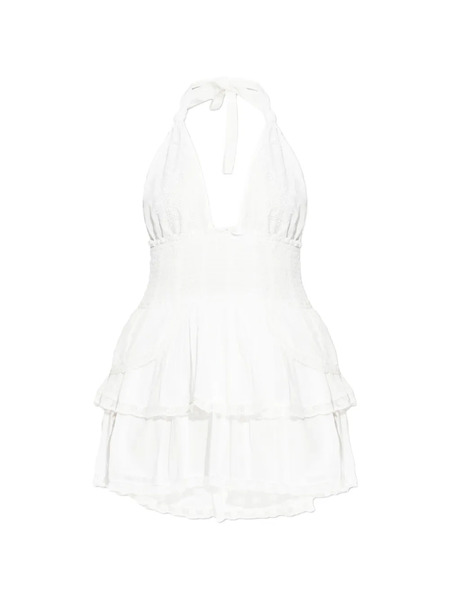  Loveshackfancy Tiered V-neck Mini Dress - White 