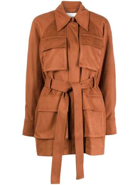  Low Classic Check-print Belted Leather Jacket - Brown 
