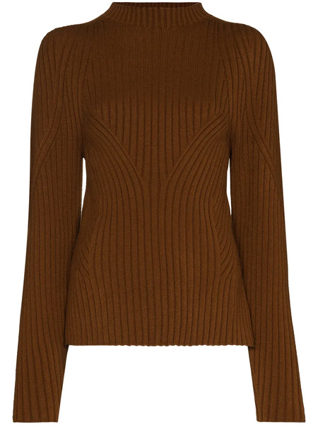  Low Classic Mock Neck Cutout Back Jumper - Brown 