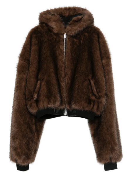  LỰu ĐẠn Hooded Faux-fur Jacket - Brown 