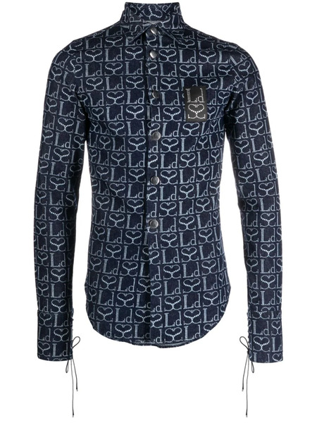  Ludovic De Saint Sernin Monogram-print Logo-patch Shirt - Blue 