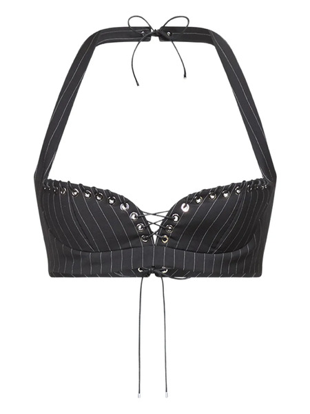  Ludovic De Saint Sernin Robin Pinstripe Lace-up Top - Grey 