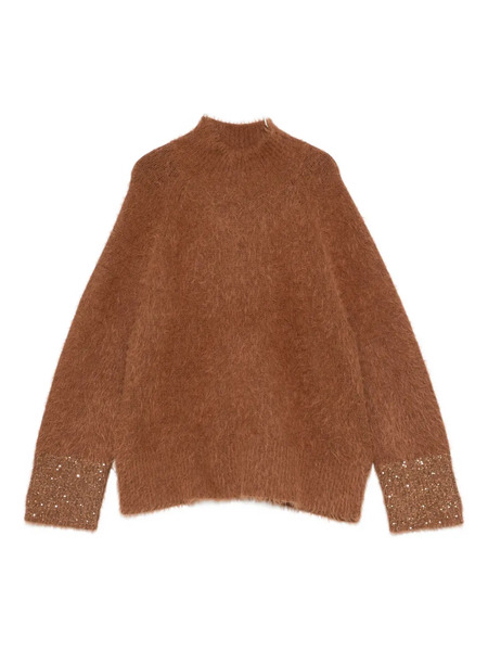  Luisa Cerano Sequined-cuffs Knitted Sweater - Brown 