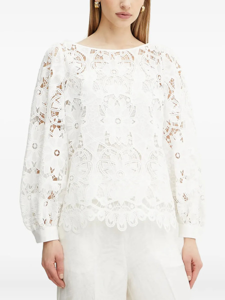 Luisa Spagnoli Floral-lace Balloon-sleeve Blouse - White 