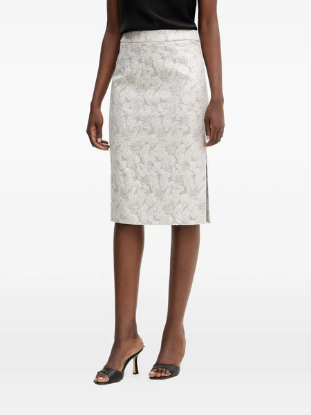  Luisa Spagnoli Floral-pattern Slit Midi Skirt - Grey 