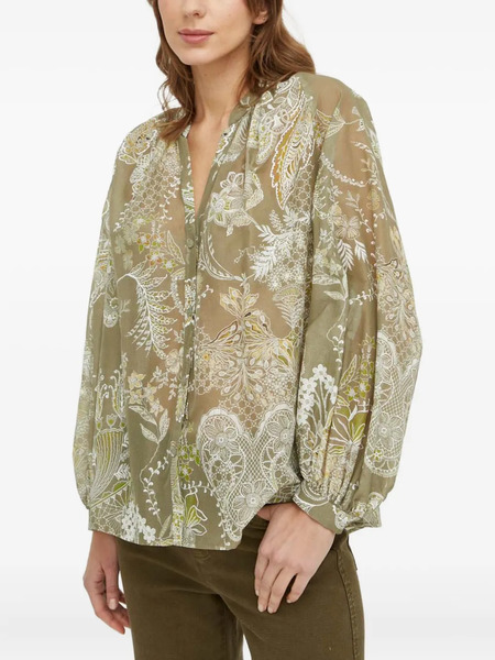  Luisa Spagnoli Floral-print Balloon-sleeve Blouse - Green 