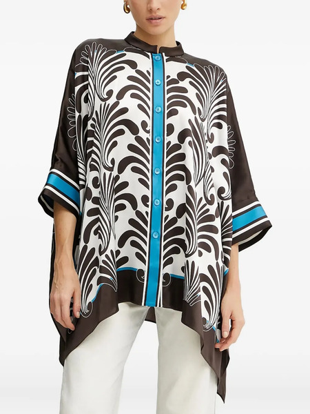  Luisa Spagnoli Leaf-print Button Top - Brown 
