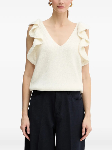  Luisa Spagnoli Manubrio Ruffled V-neck Top - White 
