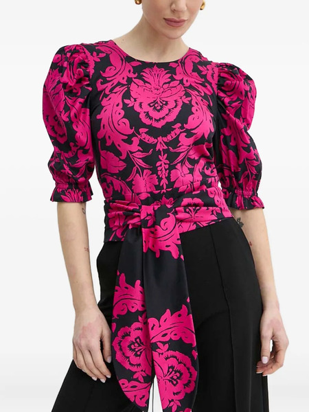  Luisa Spagnoli Puff-sleeve Damask Top - Pink 