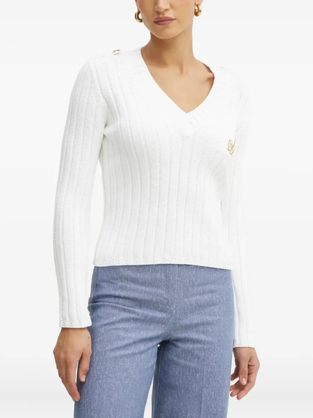  Luisa Spagnoli Ribbed V-neck Sweater - White 