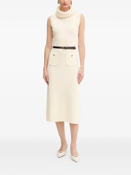  Luisa Spagnoli Roll-neck Front-pocket Midi Dress - Neutrals 
